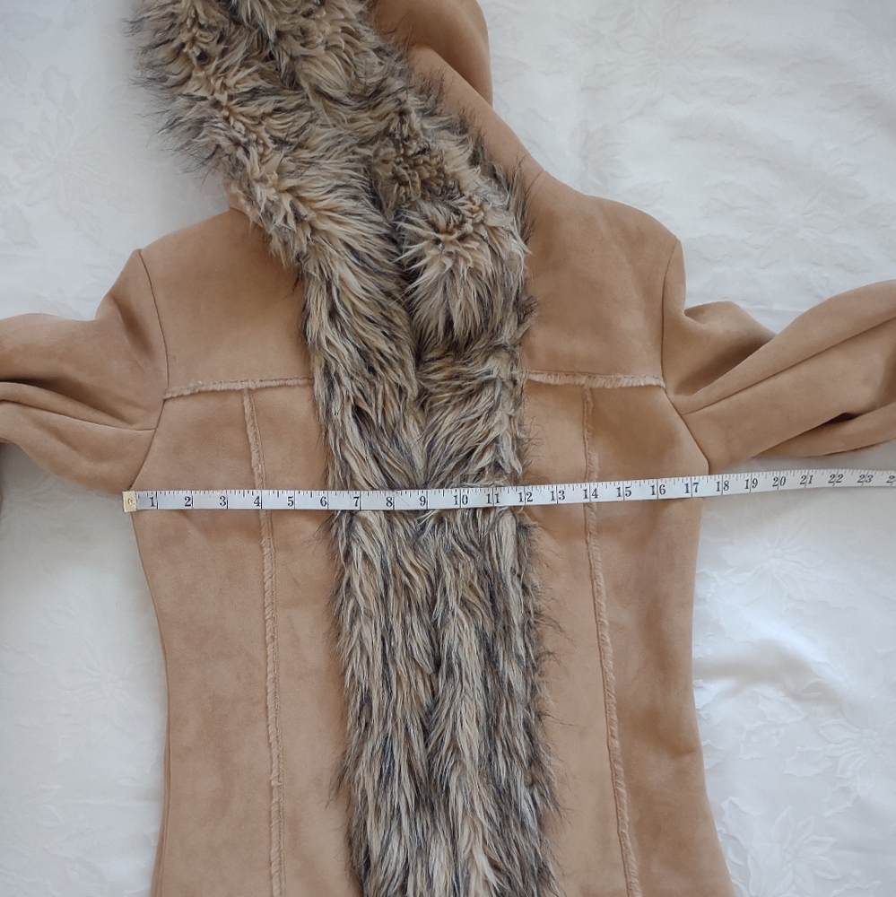 Penny Lane long coat faux fur trim faux shearling Faux Suede Hooded Vintage - Picture 5 of 13